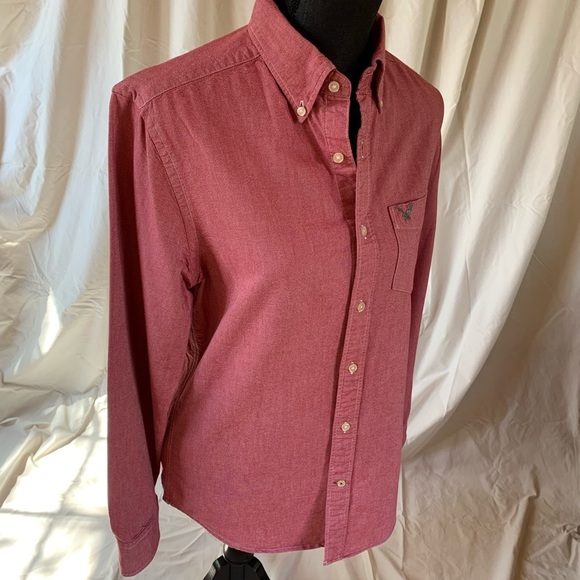 Red chambray button down shirt size small. - Picture 2 of 10
